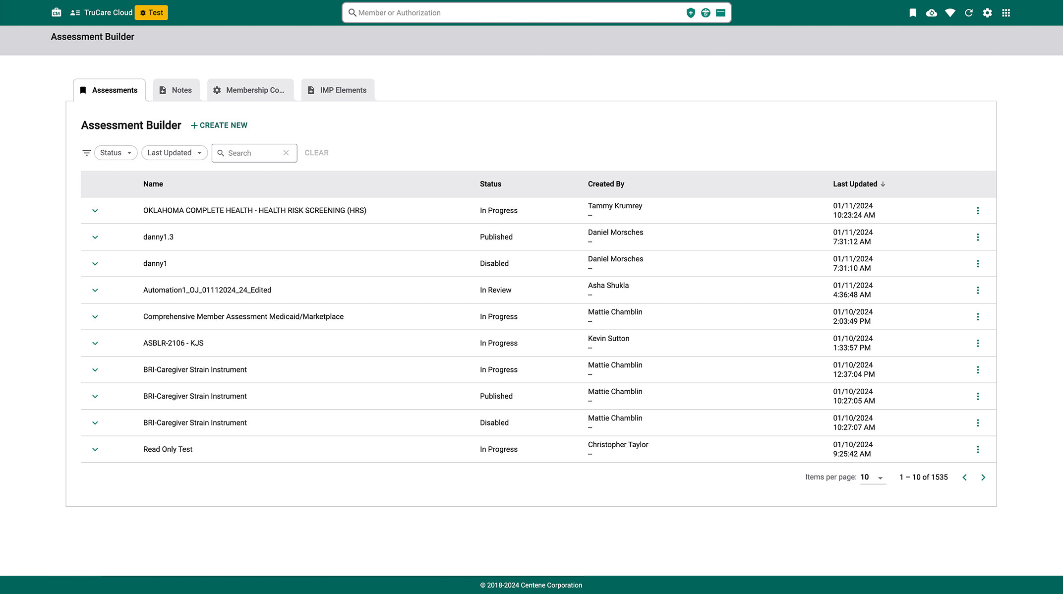 Dashboard view of the Assessments product.