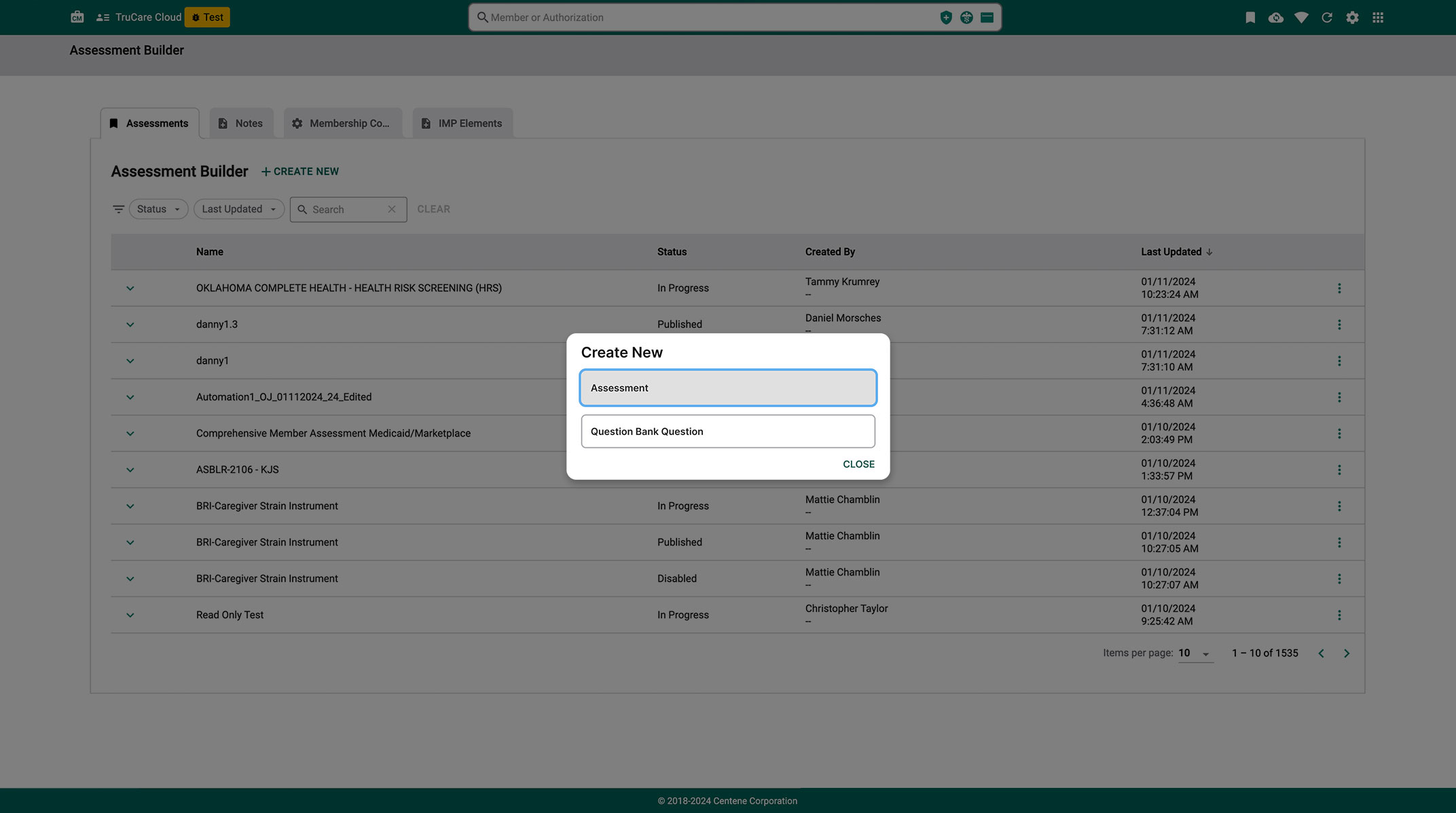 Create new modal for Assessments.