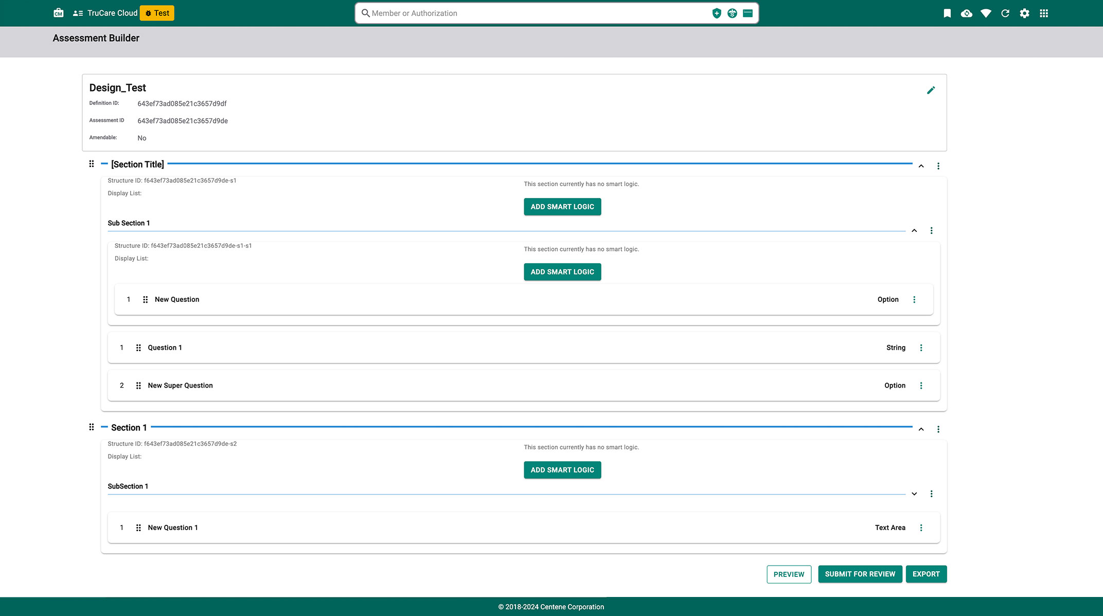 Individual Assessment page after creation.